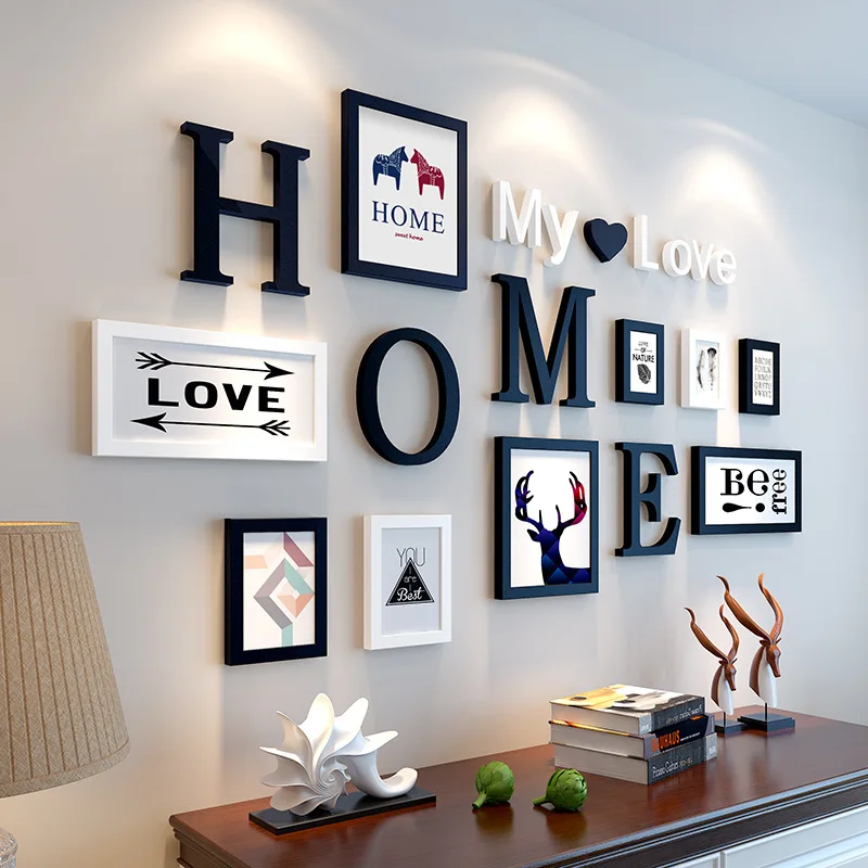 Europe Style 9 Pcs Set Black White Vintage Photo Frame Wall Family