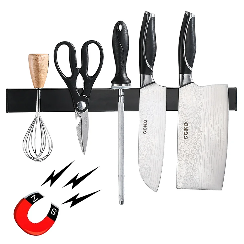 Магнитный держатель для кухонных ножей, черный настенный держатель 304 из нержавеющей стали, магнитная полка для ножей, сильная Магнитная подставка