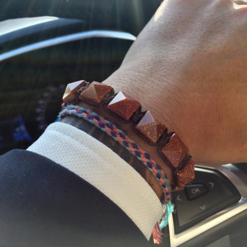 

Mcllroy Woven bracelet men women four colors natural stone bracelet bangles Pyramid malachite bracelets for couple men jewelry