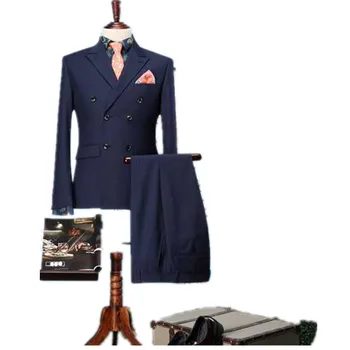 

New fashion the groom wedding suits handsome men's three-piece suits double-breasted pure color mens formal suits