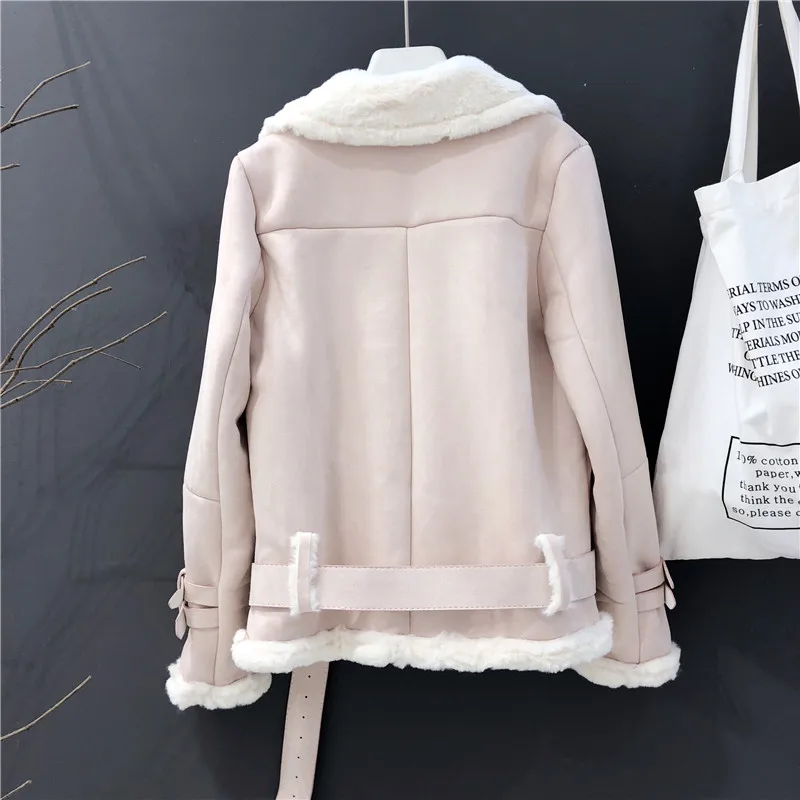 rose Suede En Manteaux Ciel Longues Laine Haute Beige Agneaux Cachemire kaki Femelle Fourrure Daim Décontracté À Plus Streetwear pu Veste Épaissir Manches Chaud 4annxBT