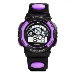 NT Водонепроницаемый детей мужские часы цифровой светодио дный кварц сигнализации Дата спортивные наручные WatchColour: фиолетовый