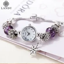 LANDU top brand PONDORA серии luxury женщины кварцевые часы из нержавеющей стали дамы браслет мода женщины смотреть