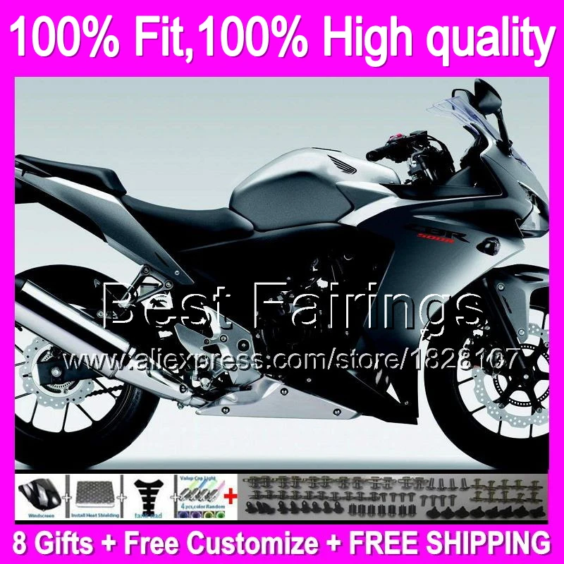 

Fairing For HONDA Injection CBR500R 13-15 Silver black CBR500RR 12B8 CBR 500R CBR500 R 13 14 15 2013 2014 2015 +decal Silvery