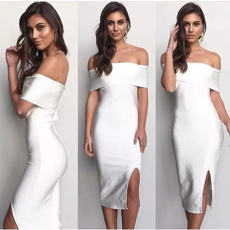 white off the shoulder bandage dress