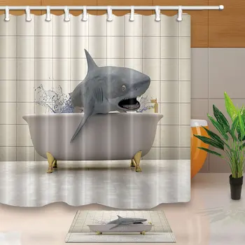 

Shark in the Bath Design Funny Shower Curtains Bathroom Curtain Waterproof Ecofriendly Polyester Fabric Bath Screen With Hooks