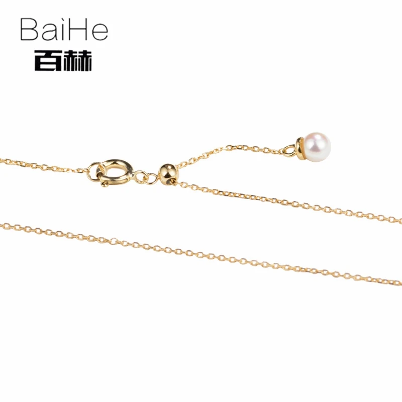 BAIHE Solid 18 К желтое золото 3,5 мм Сертифицированный круглый натуральная пресноводного жемчуга Юбилей Для женщин Мода Fine Jewelry колье