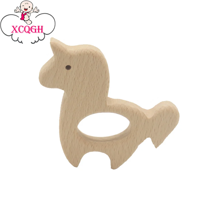 

XCQGH Animal Beech Wooden Teether Safe Baby Timber Biter Wood Teething Sensory Toys Chew Pendants Newborn Gift 5/10pcs