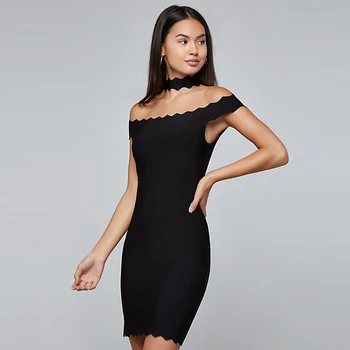 

Top Quality Sexy Halter Black Purple Women Rayon Bandage Dress 2019 Knitted Elastic Bodycon Party Dress