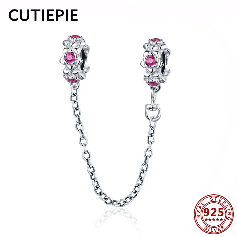

CUTIEPIE 100% Real 925 Sterling Silver Clear CZ Link Double Beads Charms Fit Charm Bracelets Pendant Necklace Jewelry for Women
