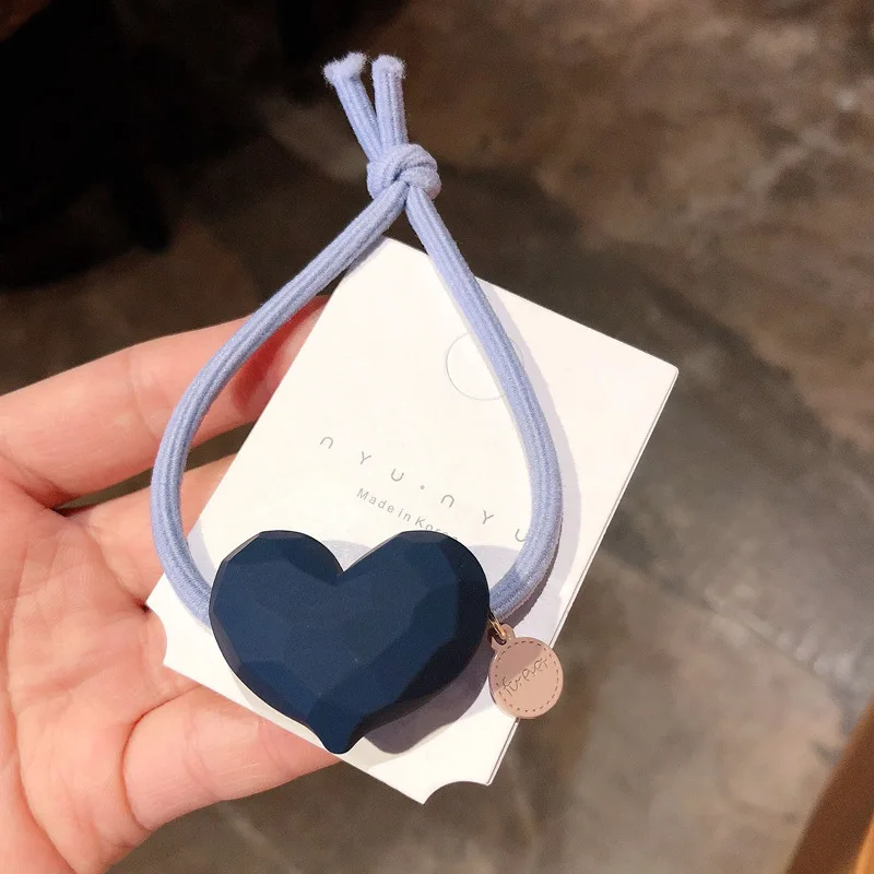 navy blue Ruoshui сердечные резинки для женщин и девочек, резинки для волос, милые аксессуары для волос, эластичное украшение для волос с орнаментом, резинки для волос, держатели для девушек - Цвет: navy blue