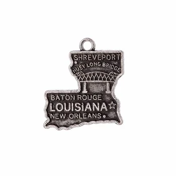 

my shape 30pcs New Design Louisiana State Map Charm Pendant Antique Jewelry For Travelling Lovers 18*21mm