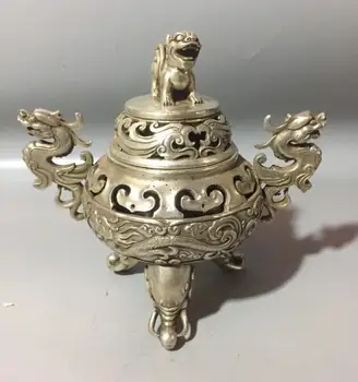 

Collection archaize white copper carving dragon Incense burner