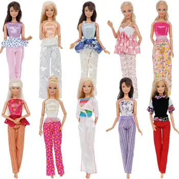

Handmade 10 Sets / Lot Random Lady Outfit Casual Daily Wear Blouse Trousers Pants Skirt Clothes For Barbie Doll Accessories Toy