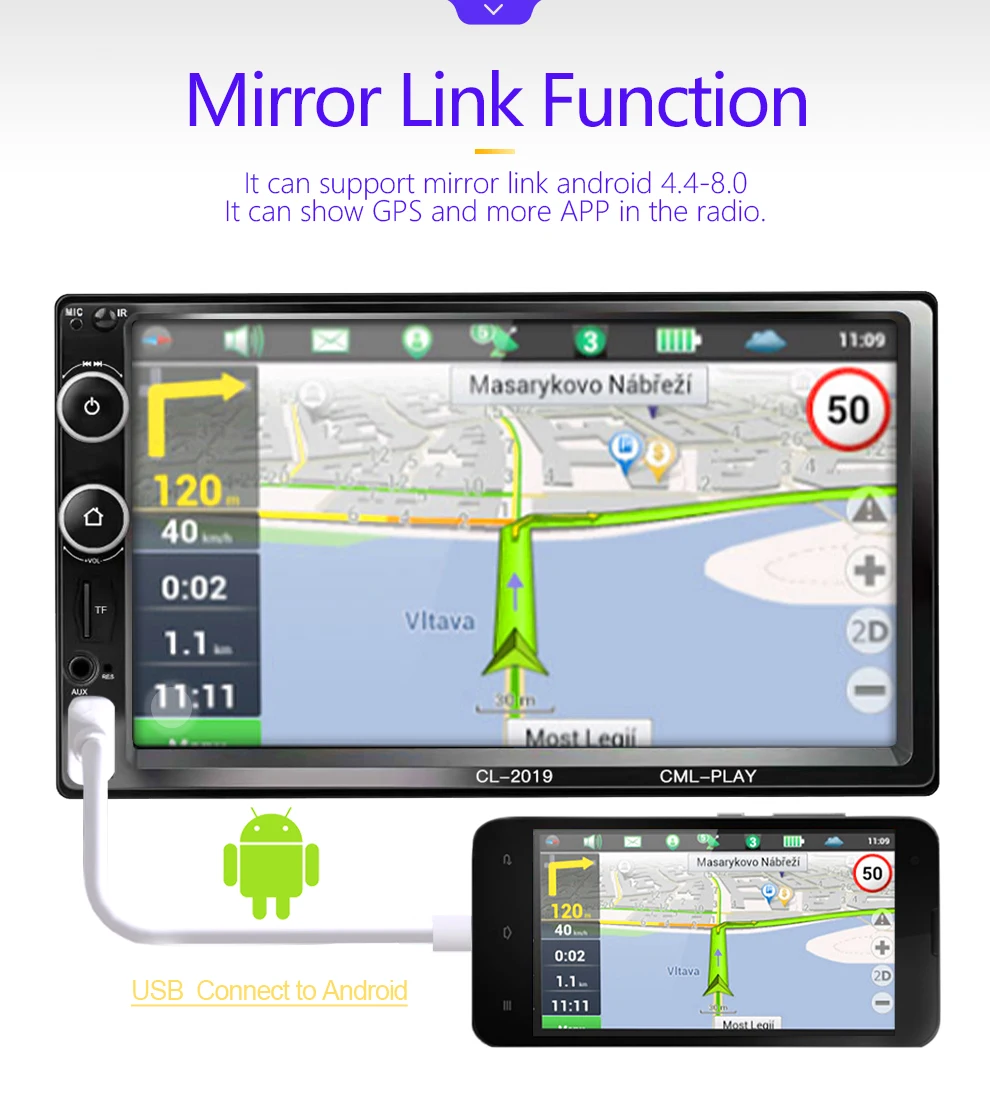  2 Din Auto Radio Bluetooth Specchio Link Android 9 Car Multimedia Player Hd Touch Autoradio MP5 Usb