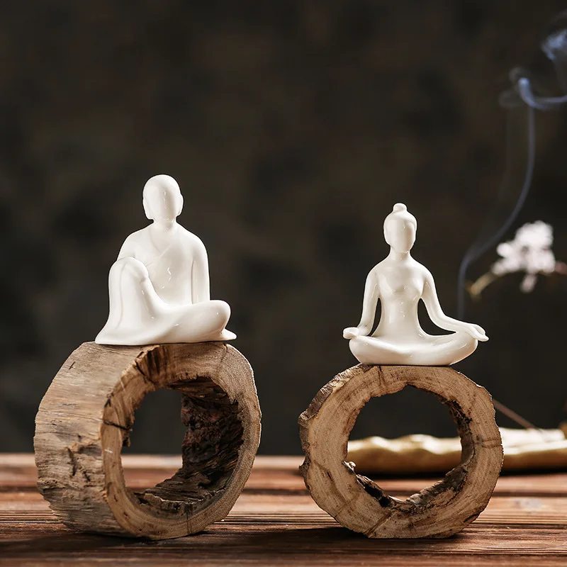 Creative Abstract Art White Ceramic Yoga Pose Figurine Porcelain Yoga