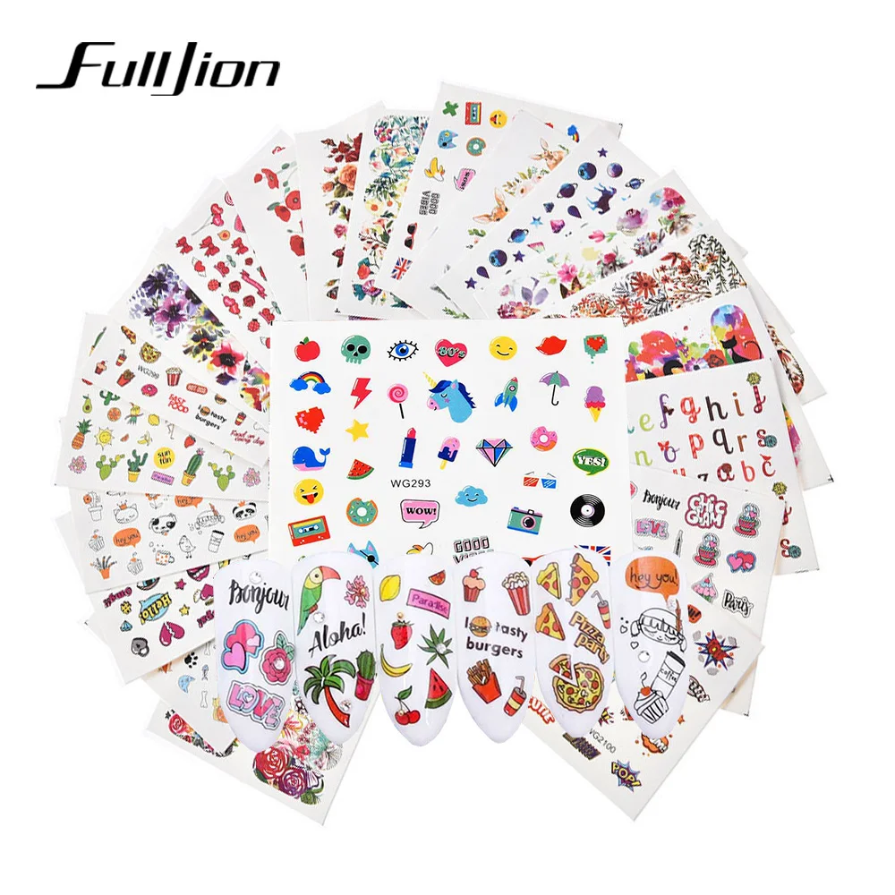 

Fulljion 20Pcs Nail Stickers Water Decals Colorful Designs Flower Animal Fruit Watermark Slider Transfer Tattoo Nail Accessories