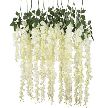 

New Artificial Silk Wisteria Vine Ratta Silk Hanging Flower Wedding Decor,6 Pieces