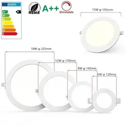 Затемнения светодиодные светильники 6 W 9 W 12 W 15 W 18 W Круглый Панель свет встраиваемые потолочный светильник Гостиная комната Кухня Спальня