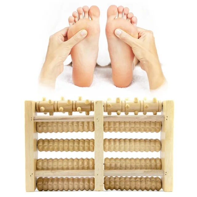 Wooden Foot Massager 5 Rollers Reflexology Relax Stress Pain Relief