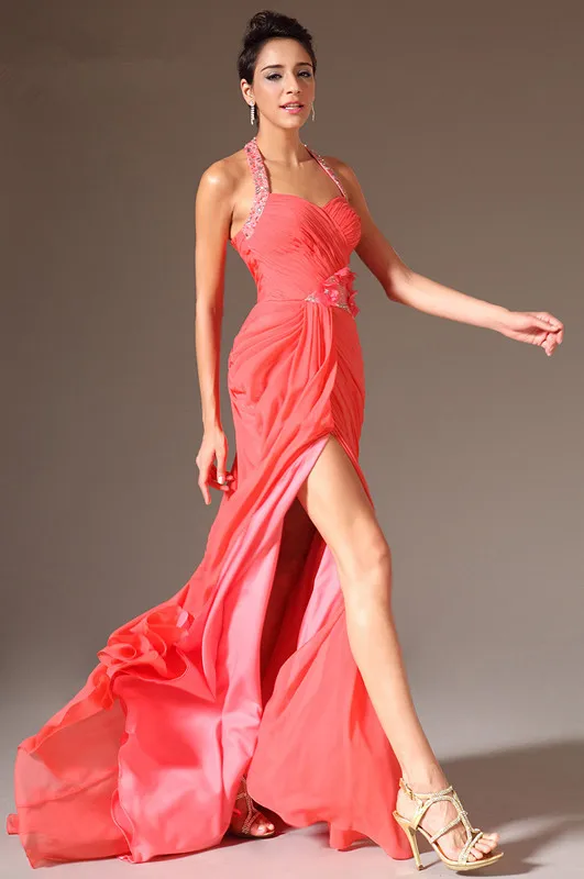 Freeshipping-Halter-Orange-Chiffon-Formal-Evening-Gowns-Dresses