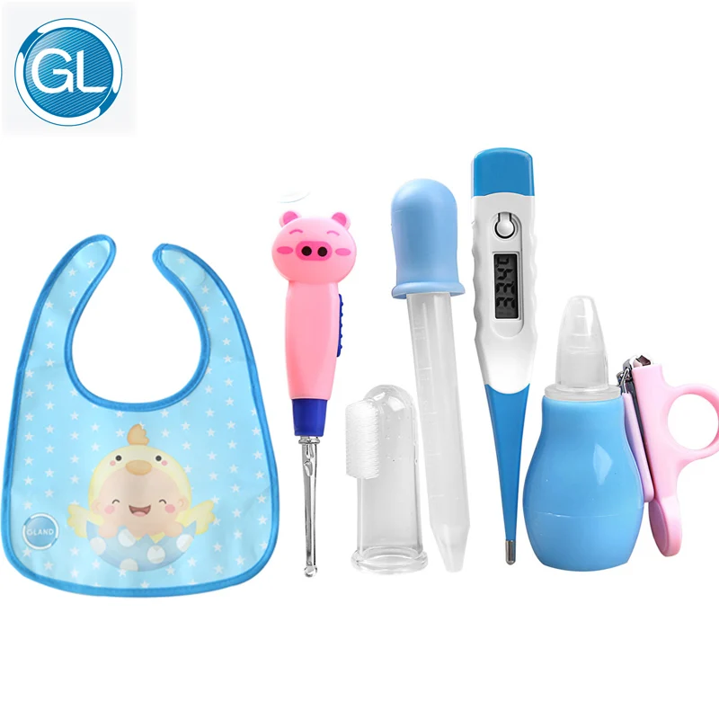 

GL Baby Newborn Healthcare Set Digital Thermometer Nail Clipper Kids Infant Ear Syringe Baby Bibs Nasal Aspirat Medicine Dropper