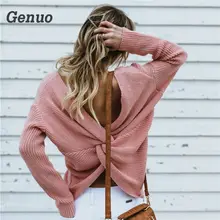 Genuo 2018 Autumn Winter Sweater Sweet Ladies Long Sleeve Pullovers Fall backless Women V Neck Casual Sweater Sweater Mujer Knit Genuo 2018 Autumn Winter Sweater Sweet Ladies Long Sleeve Pullovers Fall backless Women V Neck Casual Sweater Sweater Mujer Knit