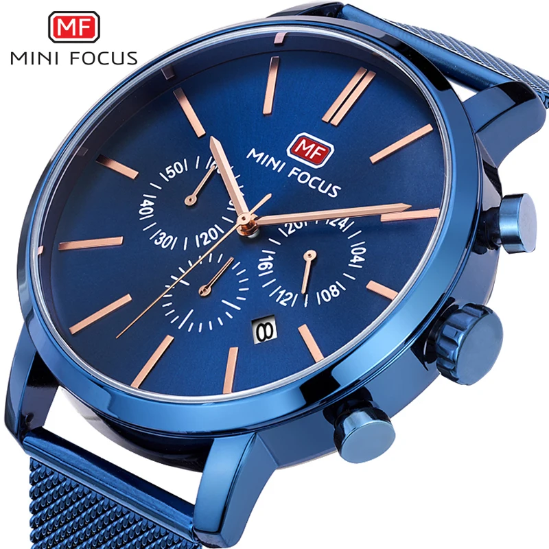 

MINI FOCUS hot fashion man's quartz wristwatch brand waterproof Multifunction watches for men casual blue watch for male gift