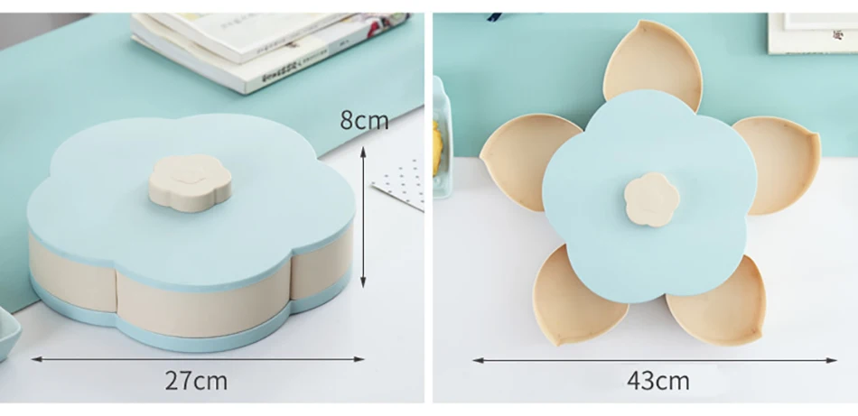 Вращающаяся коробка для закусок в форме лепестка, поднос для конфет, коробка для хранения продуктов, свадебные конфетные тарелки, двухслойный сушеный органайзер для фруктов