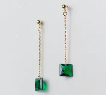 

Authentic Real 100% 925 Sterling Silver fine Jewelry Green zirconia cz stone Square Geometric dangle Earrings gtle2302