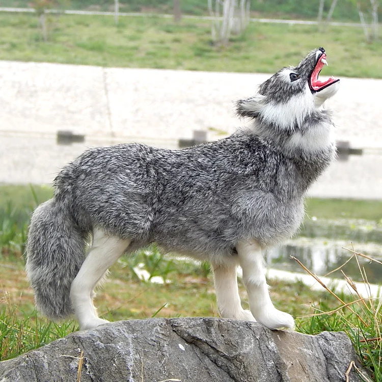 

large 30x26cm standing gray wolf hard model,polyethylene&furs handicraft Figurines&Miniatures home decoration toy gift a2884