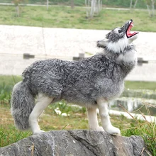 large 30x26cm standing gray wolf hard model polyethylene furs handicraft Figurines Miniatures home decoration toy gift