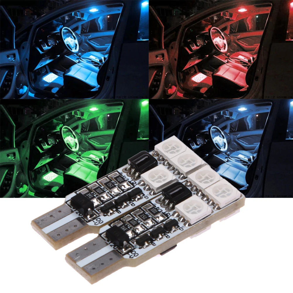 2 шт. 1.2 Вт DC12V RGB LED автомобилей Чтение свет лампы T10 5050 Светодиодные лампы Дистанционное управление автомобиля Внутреннее освещение лампы