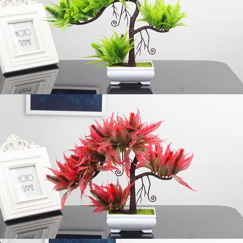 Flone Artificial Plastic Indoor Desktop Decoration Potted Bonsai Small Plant Tree Fake Potted Plant Home Art Study Decoration (10)