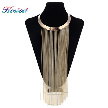 

Gold Silver Gun Black Long Chain Tassel Necklaces & Pendants Metal Fringe Statement Necklace Women Collares Jewelry Gifts Party