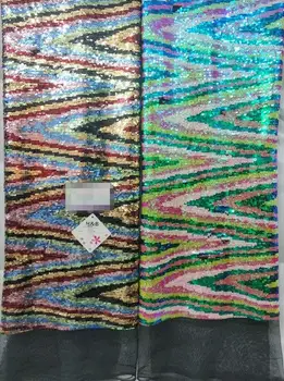 

Sale shiny sequins French mesh gauze sequins wave pattern African Nigerian lace fabric for dress dress fabric