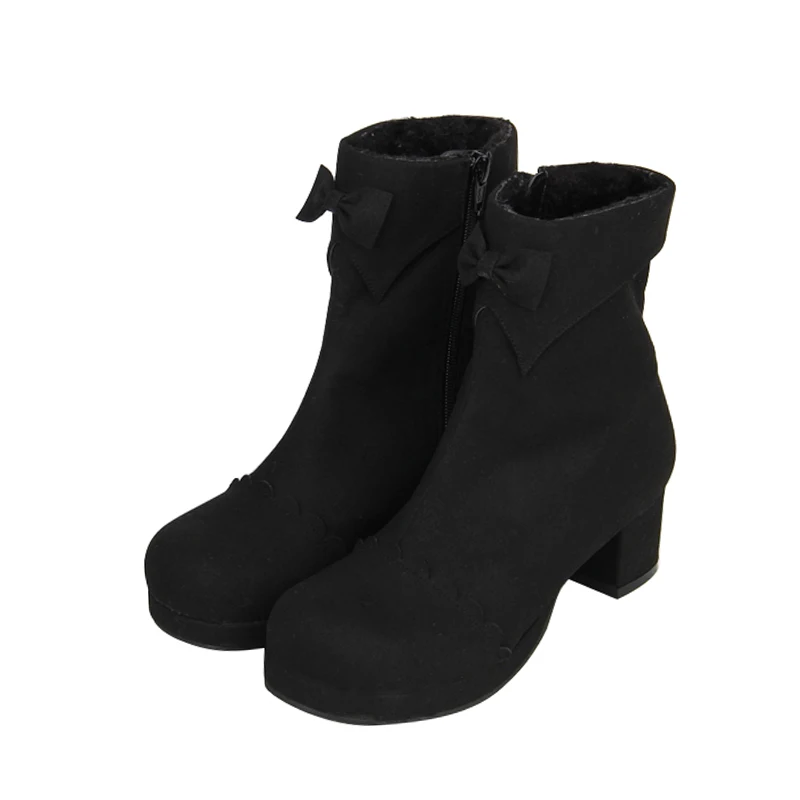 Lady Mentions Chaussures Moto Légales Mi Femmes Mori Bottes Courtes 47 Talons Pompes Flock Femme Angéliques Courte Peluche Fille Black Lolita Chaud Cheville 8wdX5q