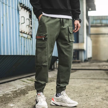 

BINHIIRO Spring Men Cargo Pants Casual Cotton Polyester Men Full Length Drawstring Pockets Black Green camouflage pants Men 2019