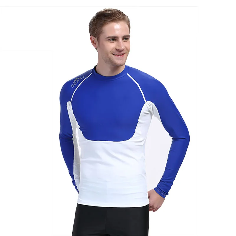 SBART Rash Guards Men Top Patchwork Long Sleeve Shirt Lycra Surfing