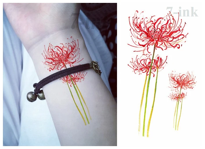 041 10 De Réductiontransfert Deau Faux Tatouage Rouge Araignée Lys Fleur Tatto étanche Temporaire Flash Tatoo Pour Femme Gril 1056 Cm In