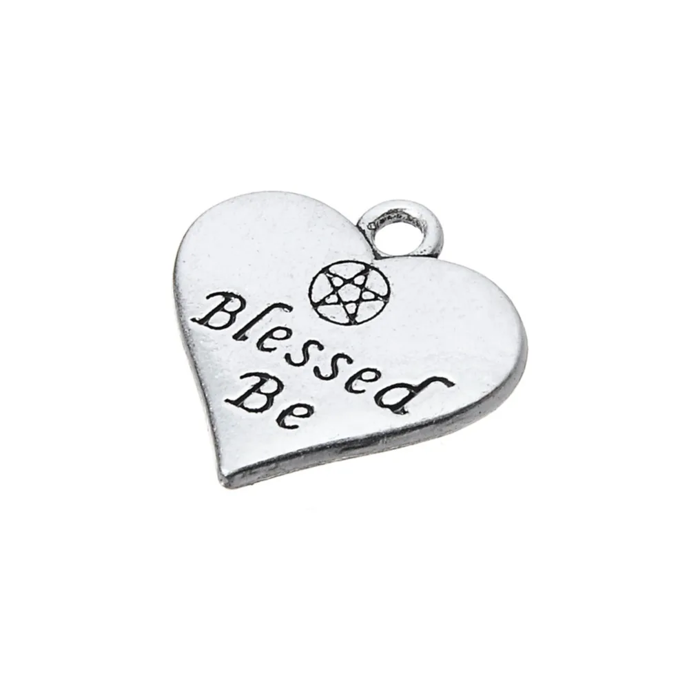 

EUEAVAN 15pcs Double Side Heart Shape Charm Bless Me Word Engraved Pendant Amulet Jewelry DIY Fit Necklace Bracelet