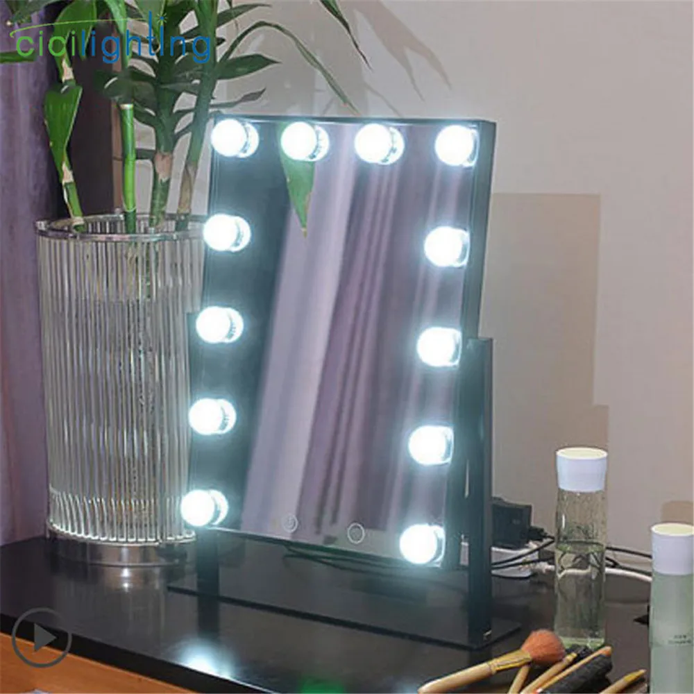 Зеркало в комплекте, косметический зеркальный светильник с 9 12 15 Светодиодный светильник с лампами, сенсорный экран, косметический Регулируемый туалетный Настольный светильник s - Испускаемый цвет: black 12-light