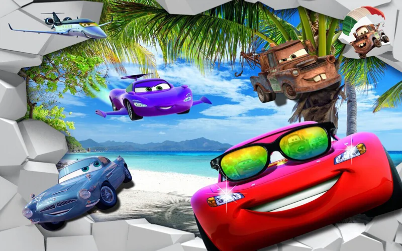 Мультфильм обои 3D автомобили настенные фрески пляж фото обои художественное украшение интерьера детская спальня гостиная голубое море обои
