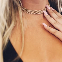 Простой: золото, серебро, цвет Цепи чокер с листьями ожерелье для женщин Fishbone чокер ожерелье s Воротник Колье femme bijoux