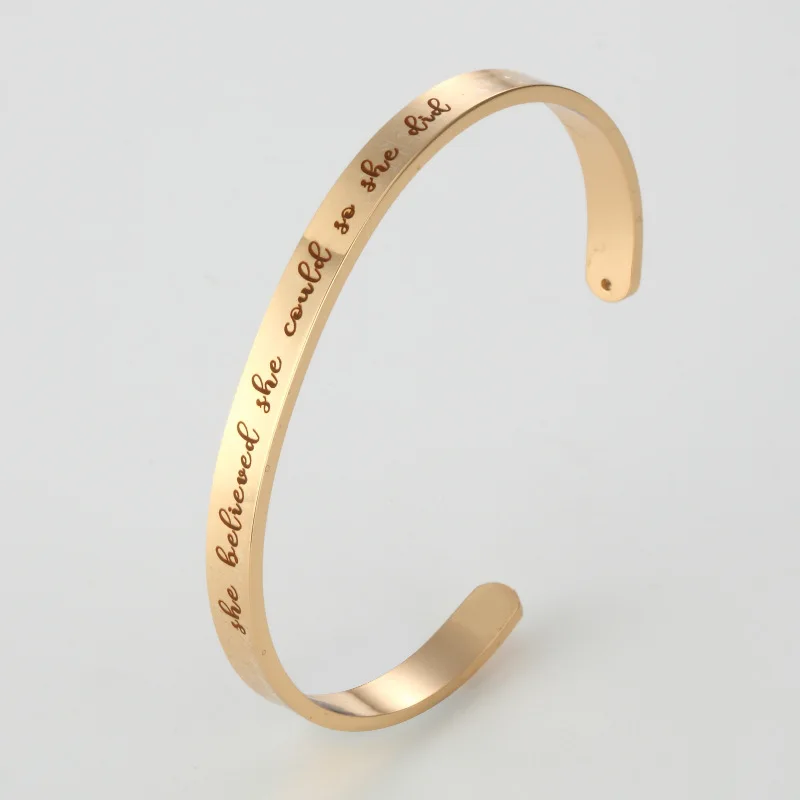 Манжета браслет из нержавеющей стали с гравировкой вдохновляющий браслет для женщин ширина 6 мм золото розовое золото стальной цвет 1 шт G2526