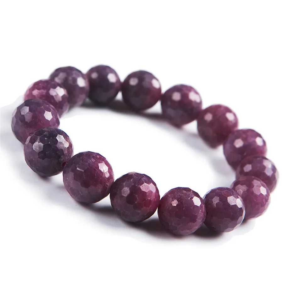 

13mm Red Rose Pink Natural Ruby Gemstone Crystal Faced Bead Stretch Bracelets For Women Fine Jewelry