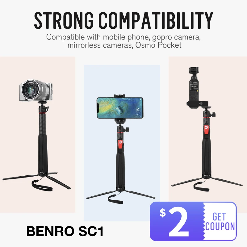 Штатив монопод BENRO SC1 из углеродного волокна портативный селфи Bluetooth для