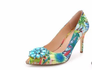 Роскошные женские хлопчатобумажные туфли на высоком каблуке с острым носком со стразами с цветочным рисунком большие размеры 4–12 женские туфли-лодочки на шпильках