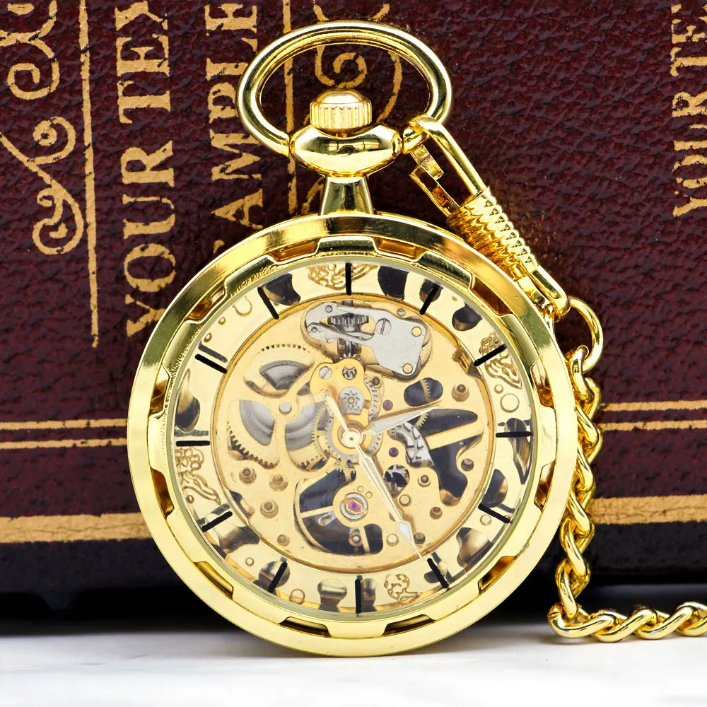 

Antique&Vintage Mechanical Pocket Watch Hand-winding Golden Watch Stylish Unisex with FOB Chain for Men Women PJX050