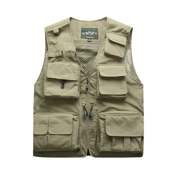 

Plus Size M XXXXL Summer Coat Vest Men Casual Mesh Waistcoat Loose Multi-pockets Collarless Mens Working Photography Vest Male